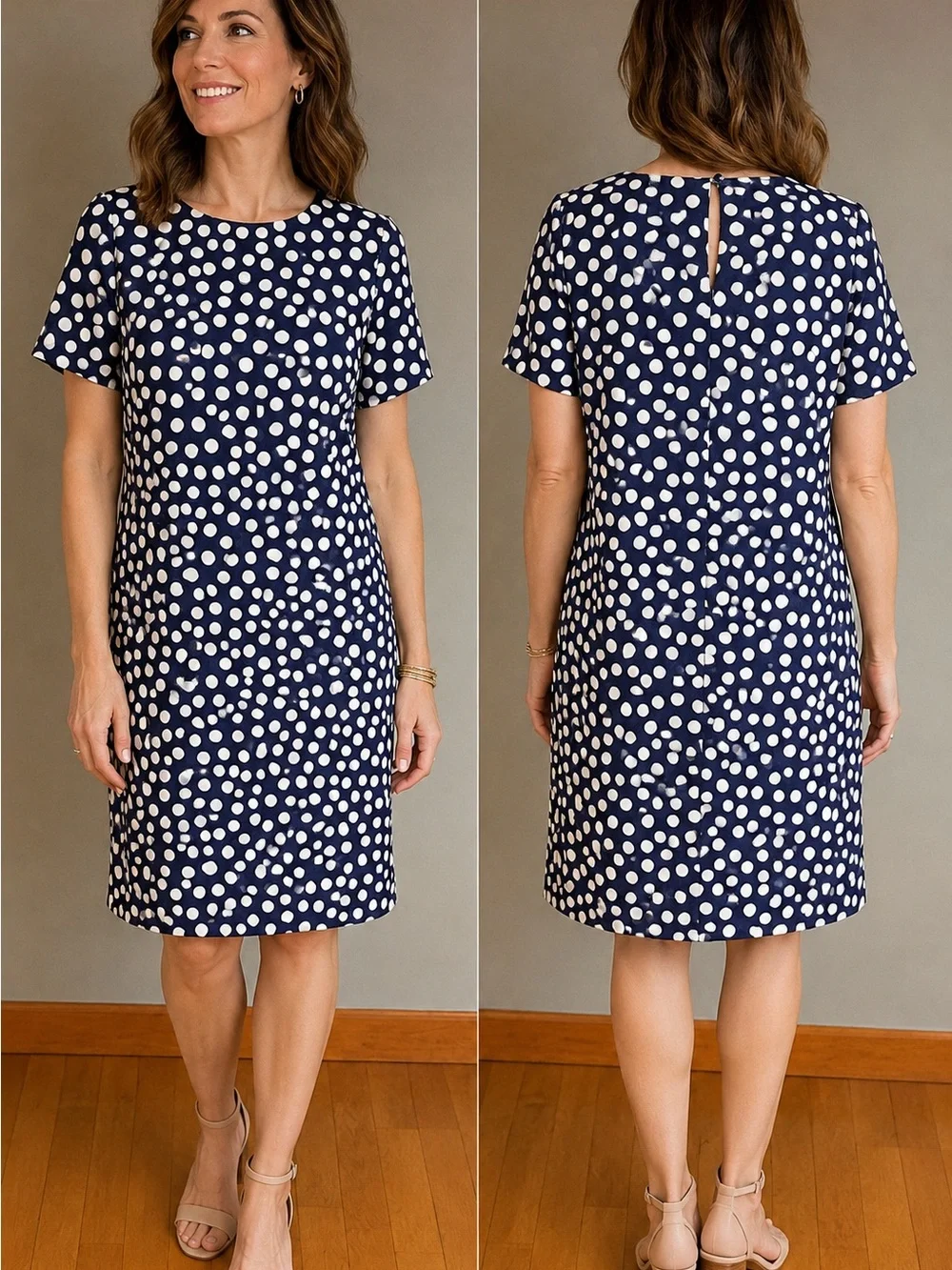 J.Crew Navy Polka Dot Shift Dress Size 6